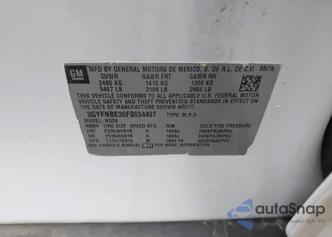 2015 Cadillac Srx Luxury Collection from USA, damaged, VIN 3GYFNBE36FS634497